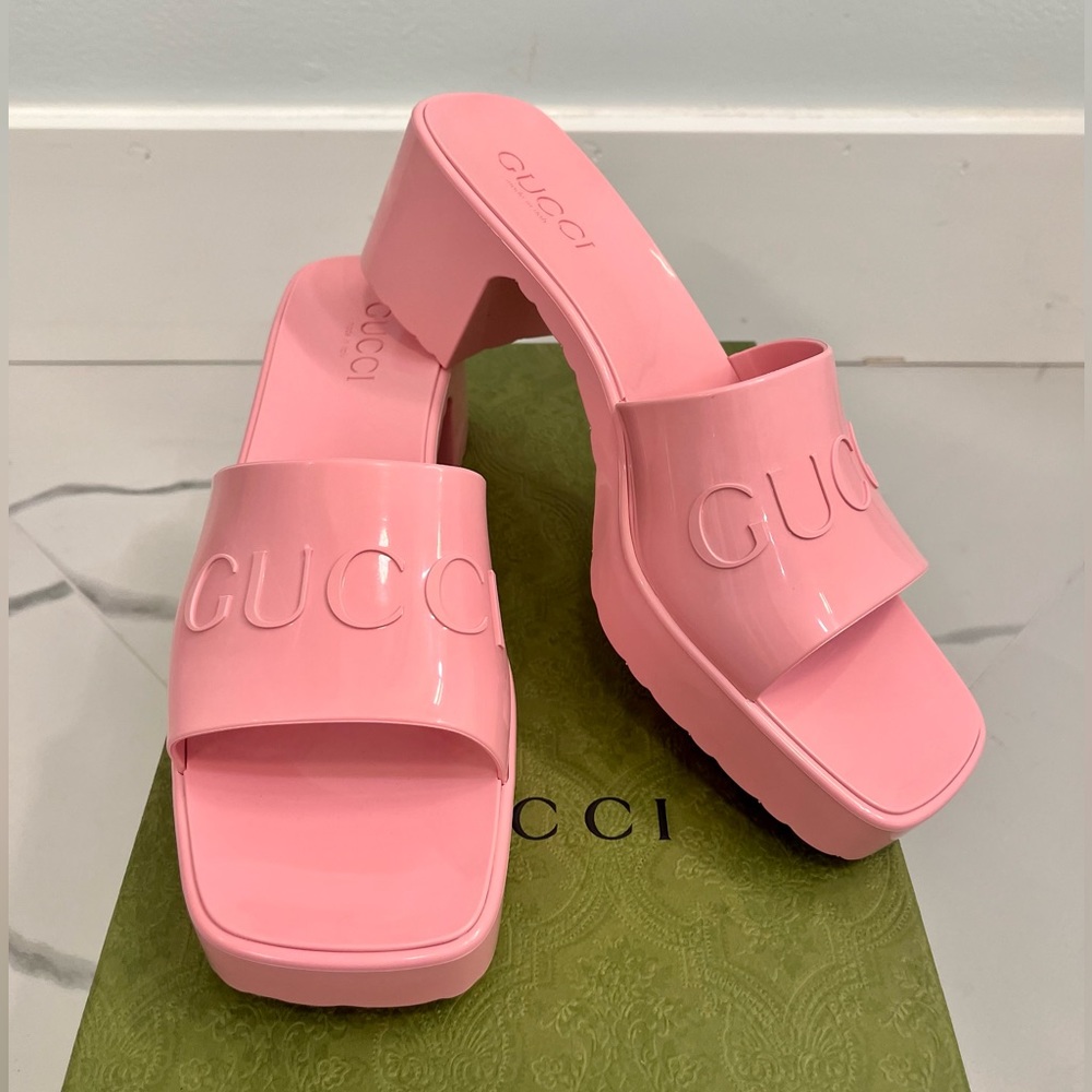 Gucci Women's Platform Block Heel Slide Sandals - Wild Rose 38EU/8US